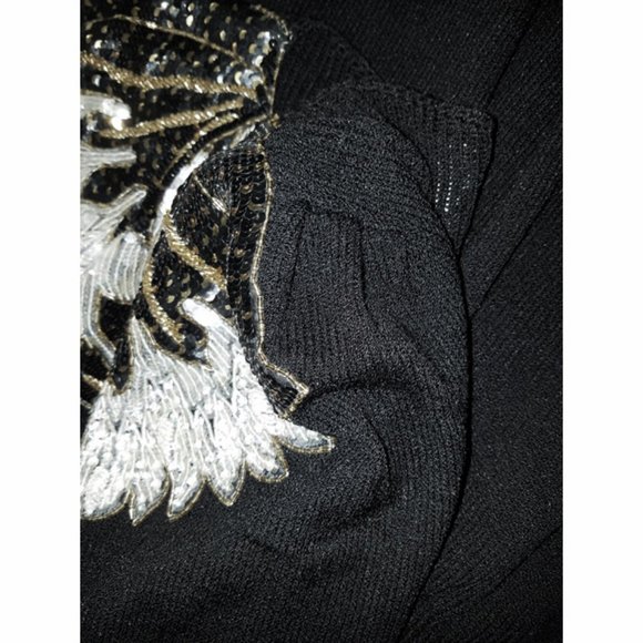 Vtg 80s Santana Knit beaded sequined Bodice Dress 12 - Picture 5 of 11